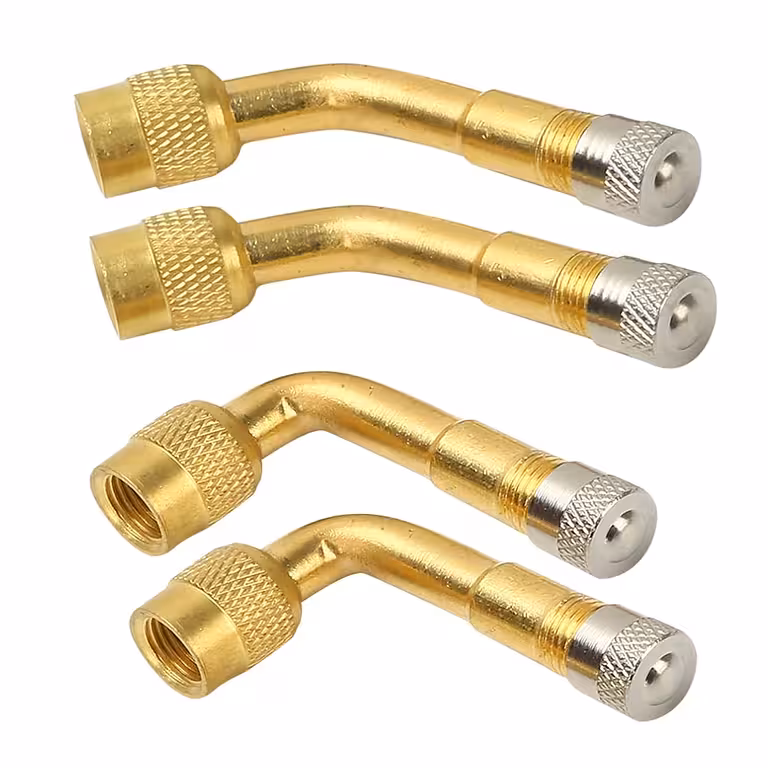 Set de 4 pièces – rallonge de valve auto métallique 90° et 135° avec valve – compatible auto, camion, vélo et trottinette électrique