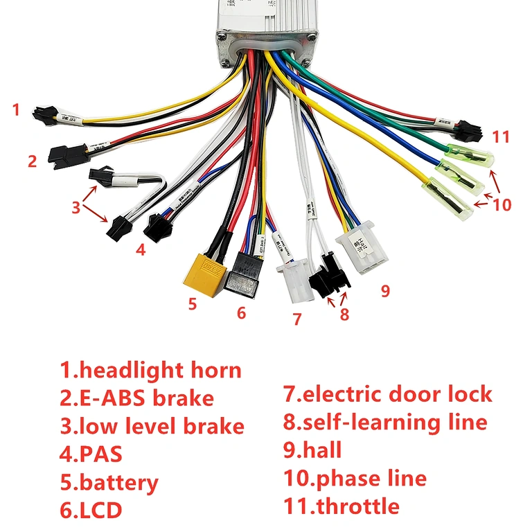 Câbles et connexions du contrôleur TF100 pour trottinette électrique 1000W Câbles et connexions du contrôleur TF100 pour trottinette électrique 1000W